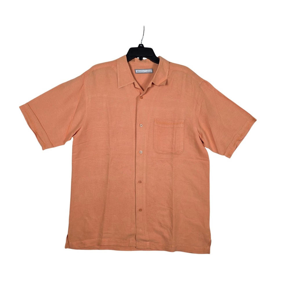 Monte Carlo Shirt Short Sleeve Button Down Peach Linen Blend XL Summer, Tropical
